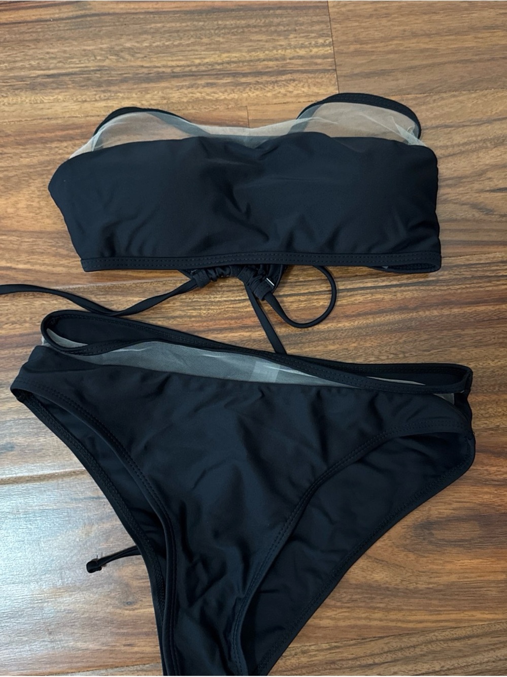 SHEIN Black Bandeau Bikini with Sheer Mesh Trim